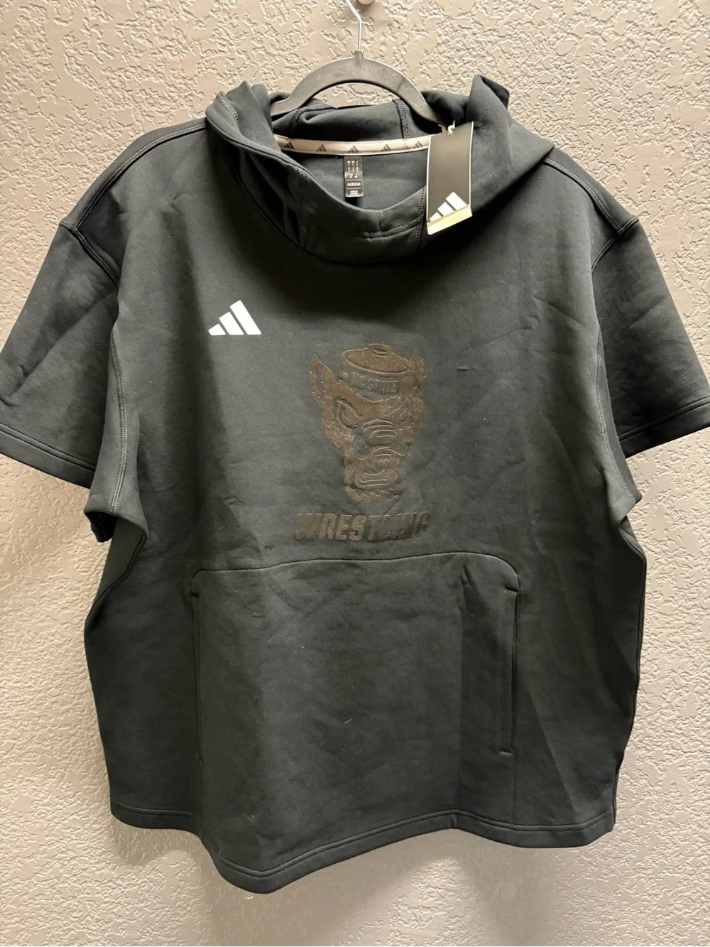 Adidas Black Short-Sleeve Pullover Hoodie NC State Wolfpack Wrestling NWT